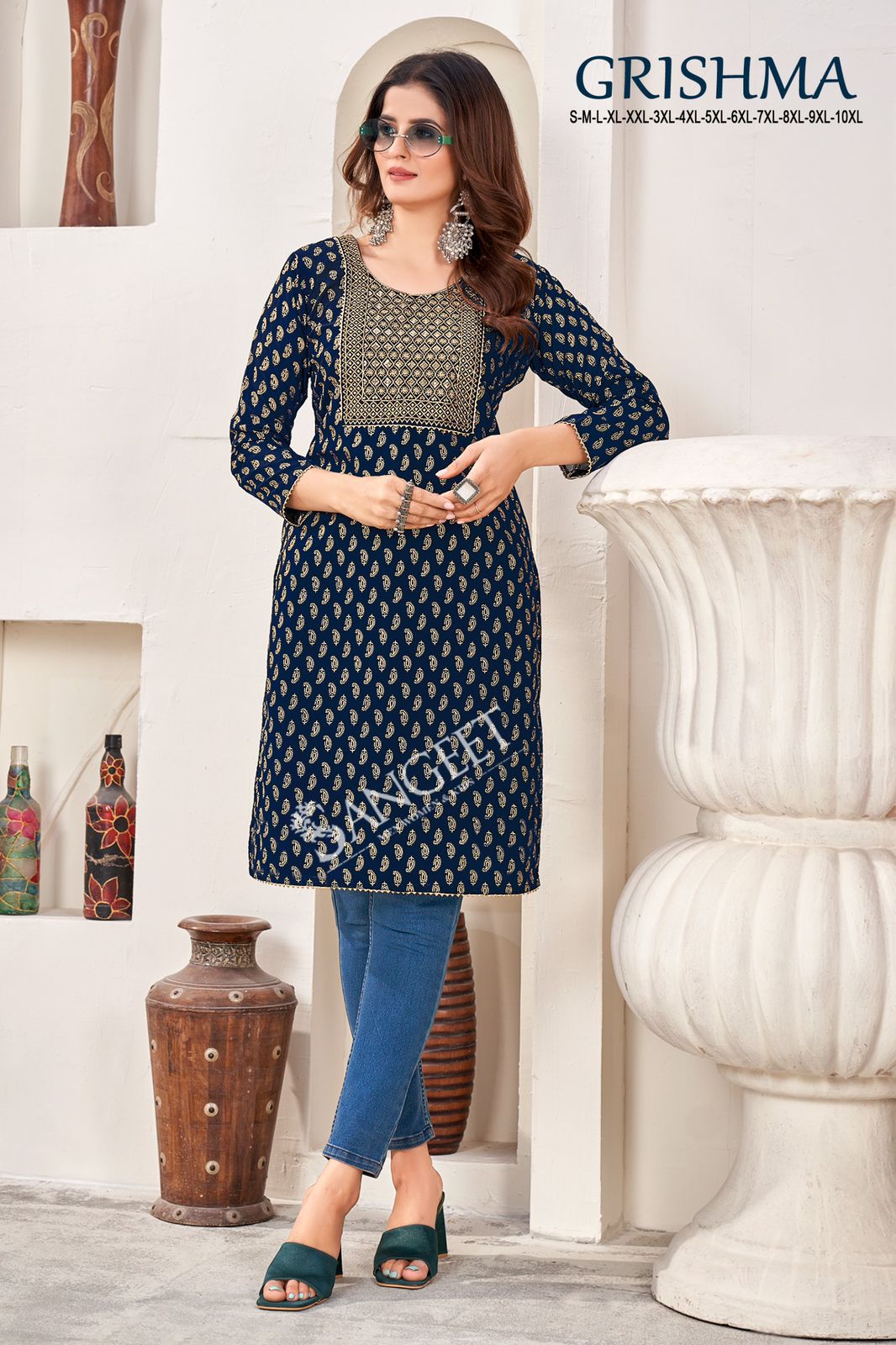 Grishma Mom Foil Printed Georgette Kurtis Wholesale Online
